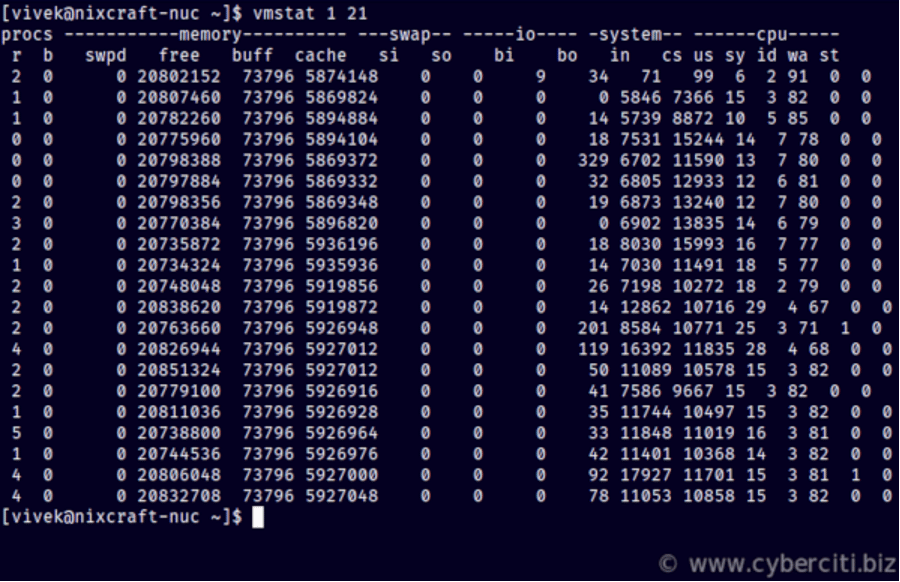 Using the vmstat command